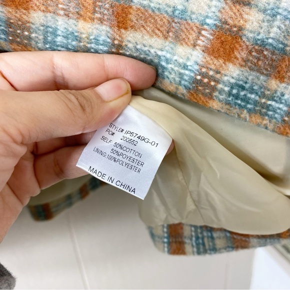 Bibi Brown and Blue Checkered Plaid Jacket One Size - Picture 4 of 8